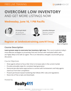 Free training -- Overcome Low Inventory & Get More Listings Now @ Online/Virtual